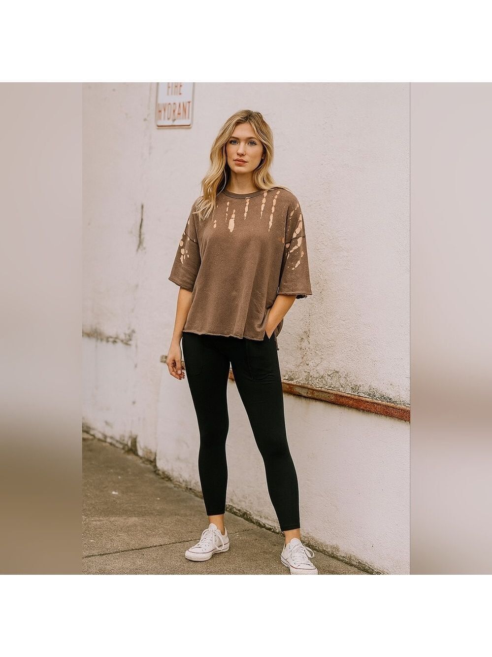 Lulus Brown Tie-Dye Shirt, Size S Oversize Boxy